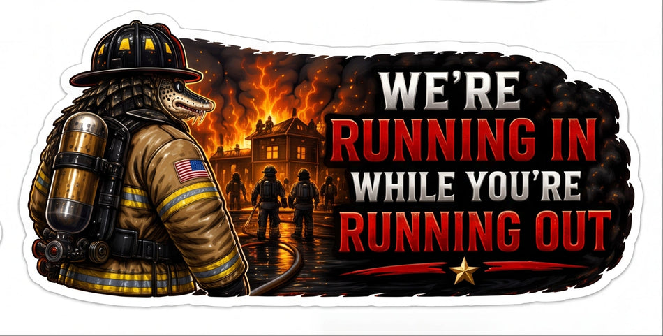 Running in Running Out Alligator Window or Helmet Decal (rct.1)