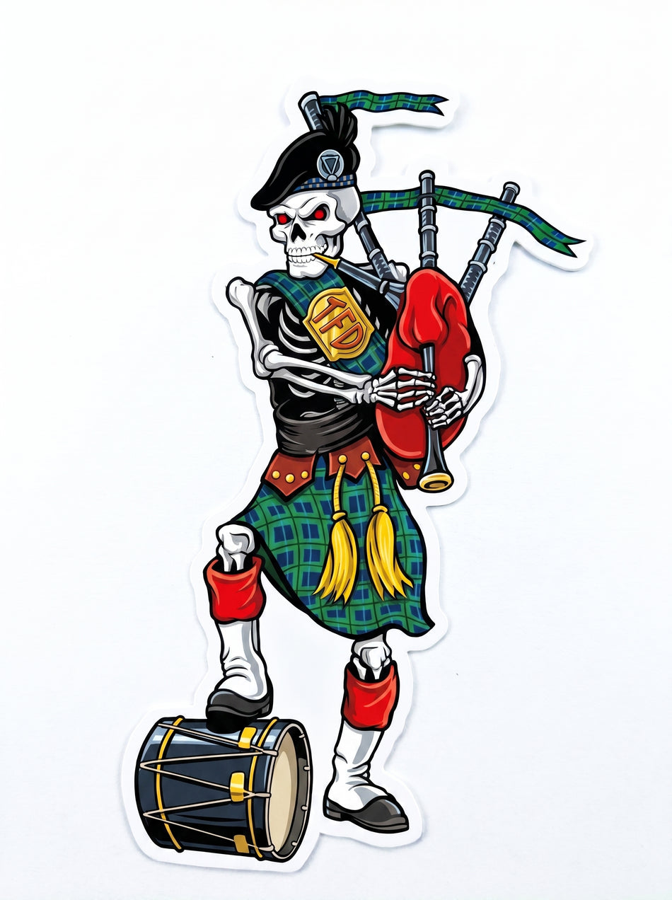 TFD Skull Pipes and Drums Window/Helmet Decal or MAGNET