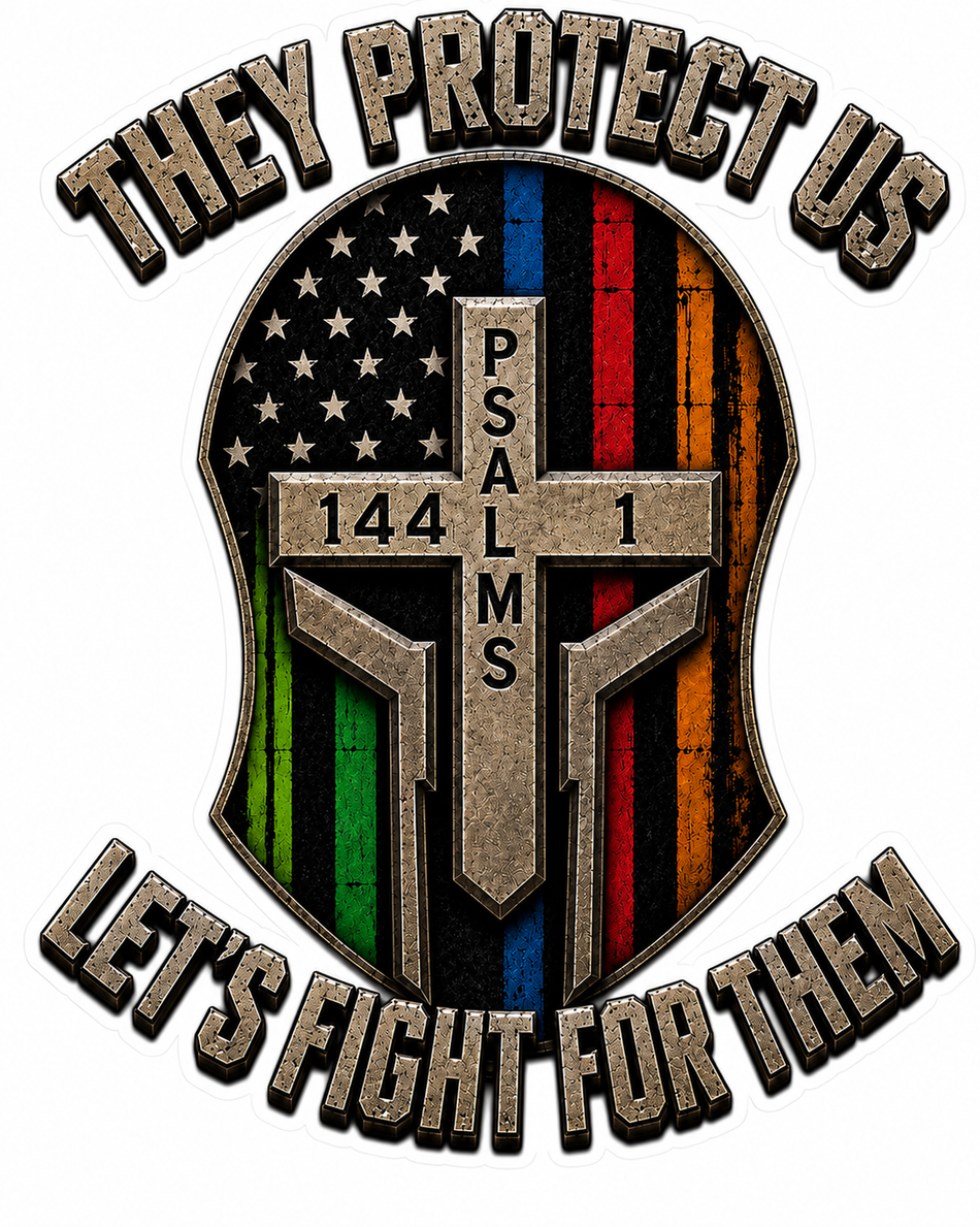 They protect us Skull Customer Window or Helmet Decal (sqd.1)