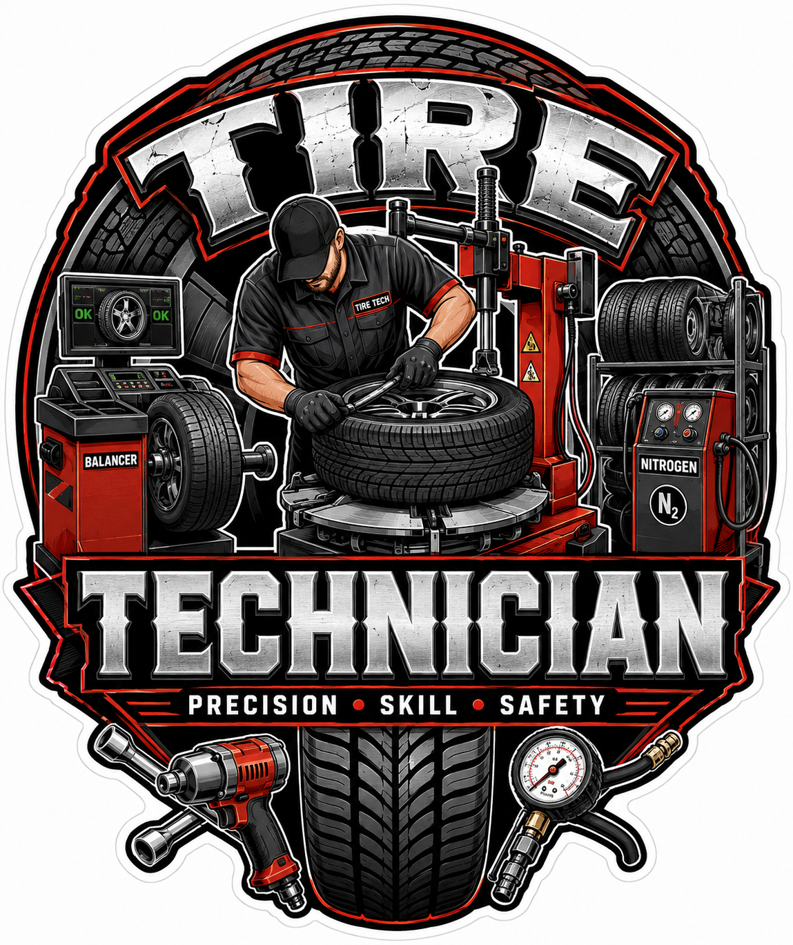Tire Technician Customer Window or Helmet Decal economy non-reflective decal