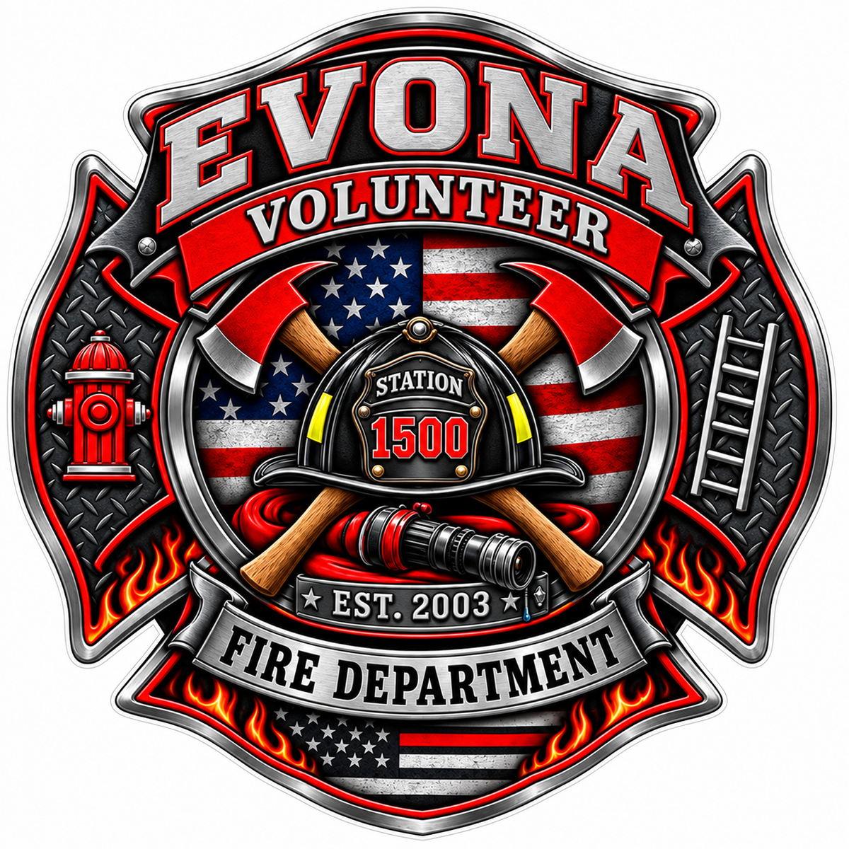 Evona Volunteer Fire Maltese ECONOMY Customer Decal Economy Bulk Decals (sqd.1)