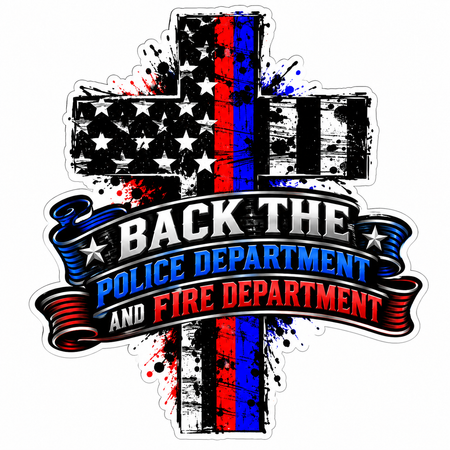 Back the Police Fire Cross PREMIUM Customer Window or Helmet Decal (sqd.1)