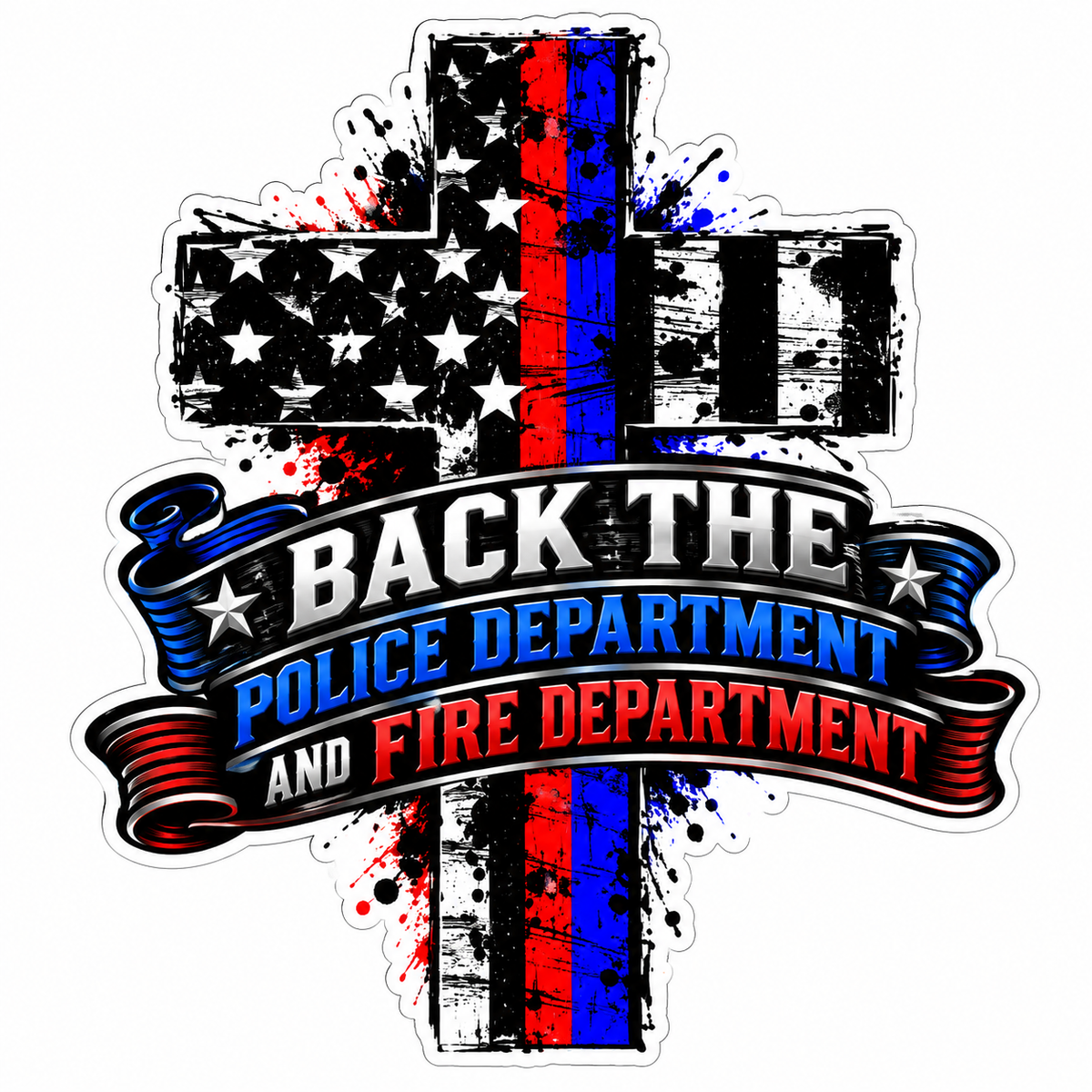 Back the Police Fire Cross ECONOMY Customer Decal Economy Bulk Decals (sqd.1)