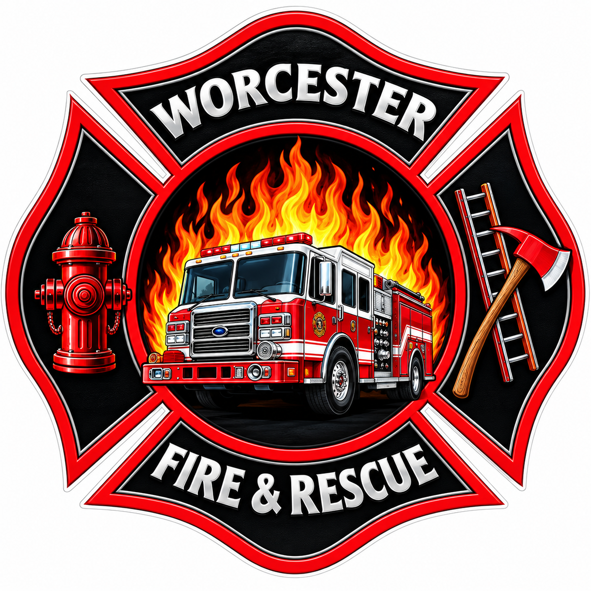 Worcester Fire Rescue Maltese PREMIUM Customer Window or Helmet Decal (sqd.1)