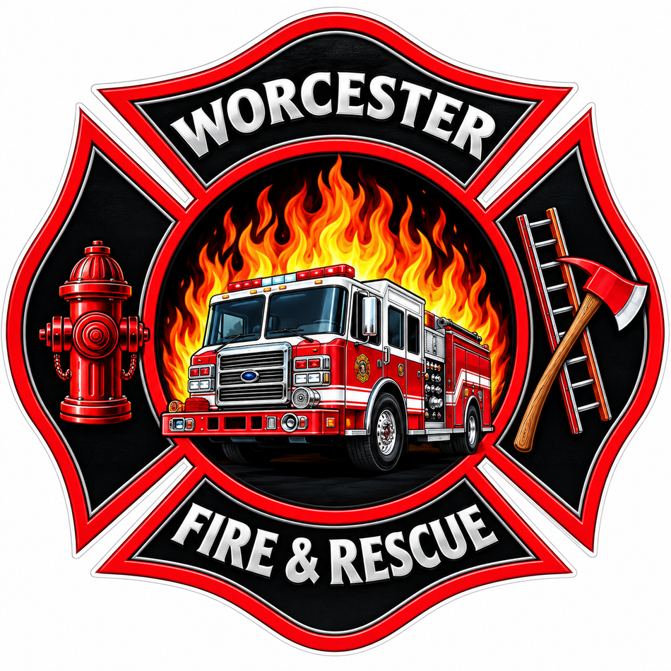 Worcester Fire Rescue Maltese PREMIUM Customer Window or Helmet Decal (sqd.1)