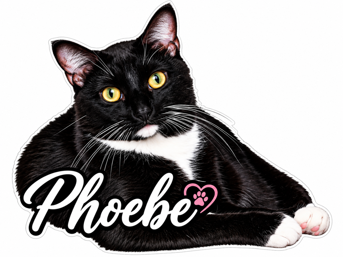 Phoebe Cat Design PREMIUM Customer Window or Helmet Decal (sqd.1)