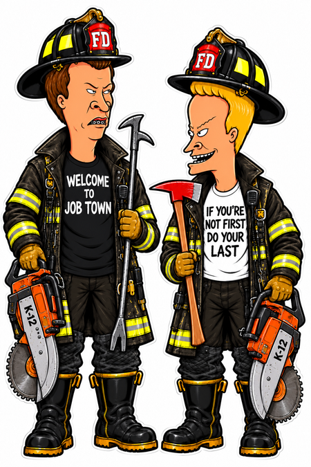 Beavis Butthead Firefighter ECONOMY Customer Decal Economy Bulk Decals (sqd.1)