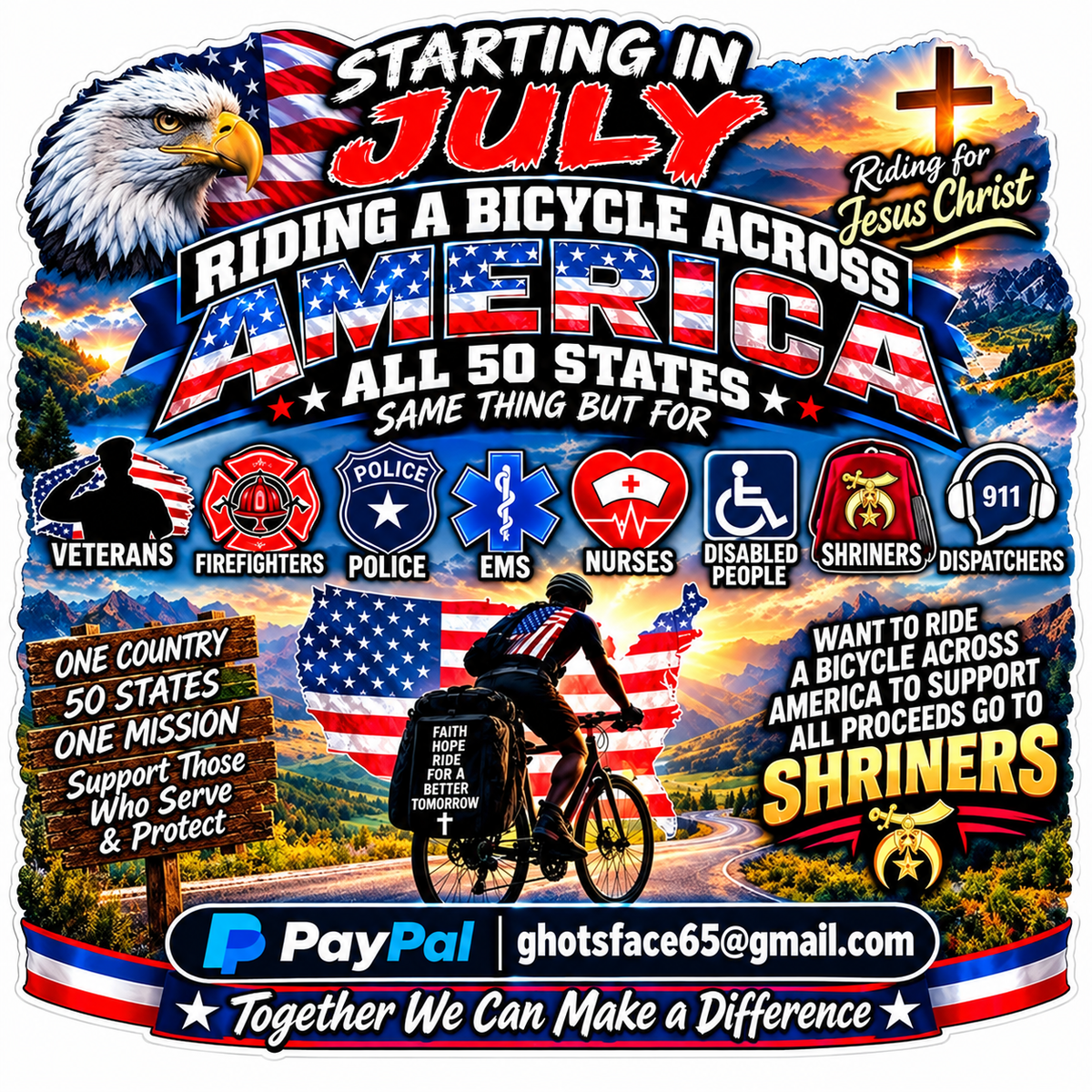 Ride Across America PREMIUM Customer Window or Helmet Decal (sqd.1)