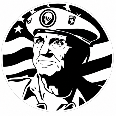 Military man with flag ECONOMY Customer Decal Economy Bulk Decals (sqd.1)