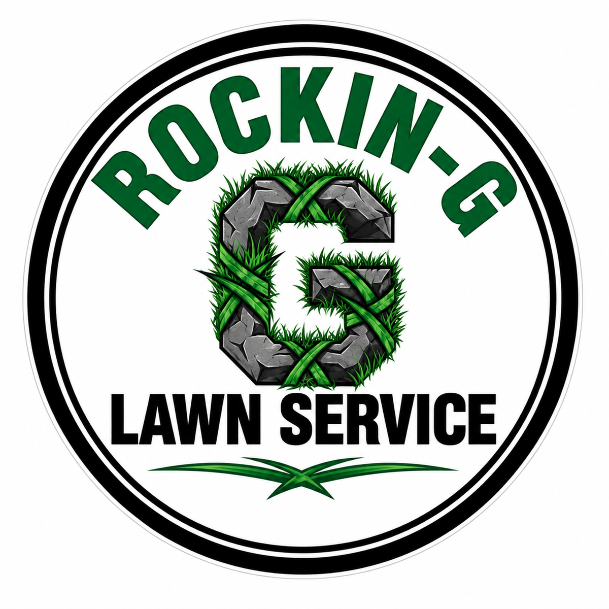 Rockin G Lawn Service PREMIUM Customer Window or Helmet Decal (sqd.1)