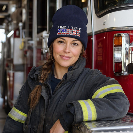 Custom Firefighter Winter Hat - USA ENGINE Style Embroidered Winter Hat female fire department product image