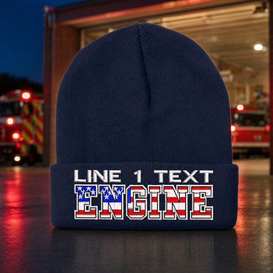Custom Firefighter Winter Hat - USA ENGINE Style Embroidered Winter Hat main fire department product image