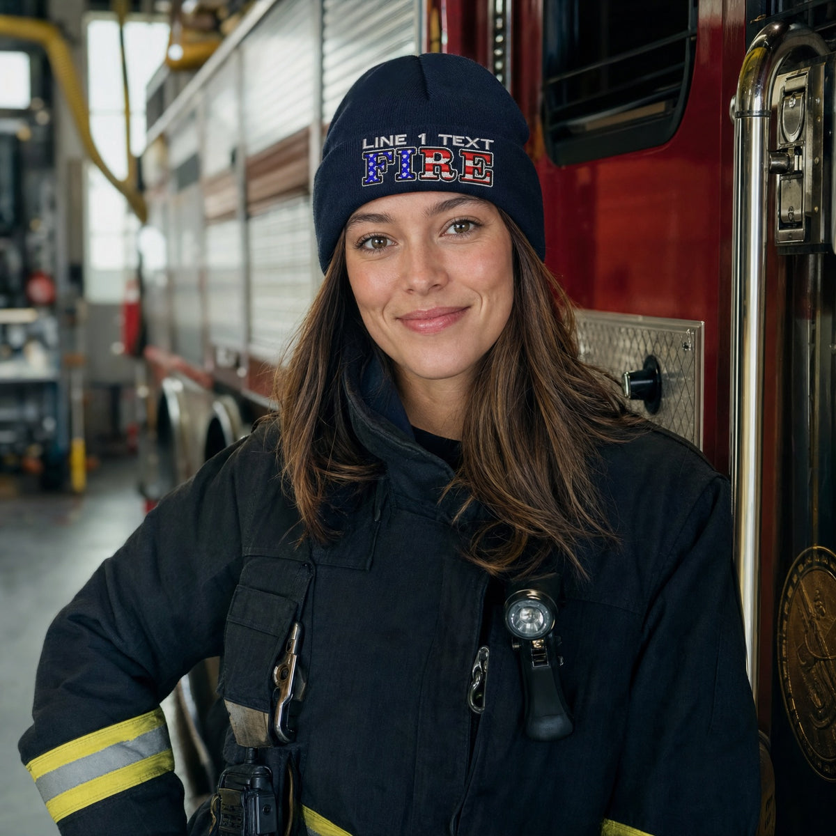 Custom Firefigher Winter Hat - USA FIRE Style Embroidered Winter Hat female fire department product image