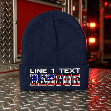 Custom Firefighter Winter Hat - USA RESCUE Style Embroidered Winter Hat main fire department product image