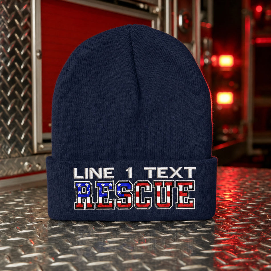 Custom Firefighter Winter Hat - USA RESCUE Style Embroidered Winter Hat main fire department product image
