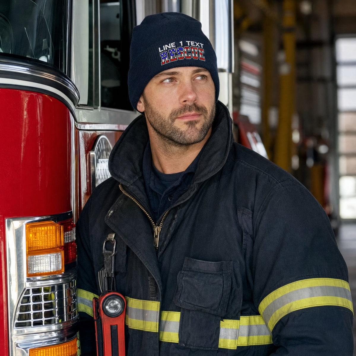 Custom Firefighter Winter Hat - USA RESCUE Style Embroidered Winter Hat male fire department product image