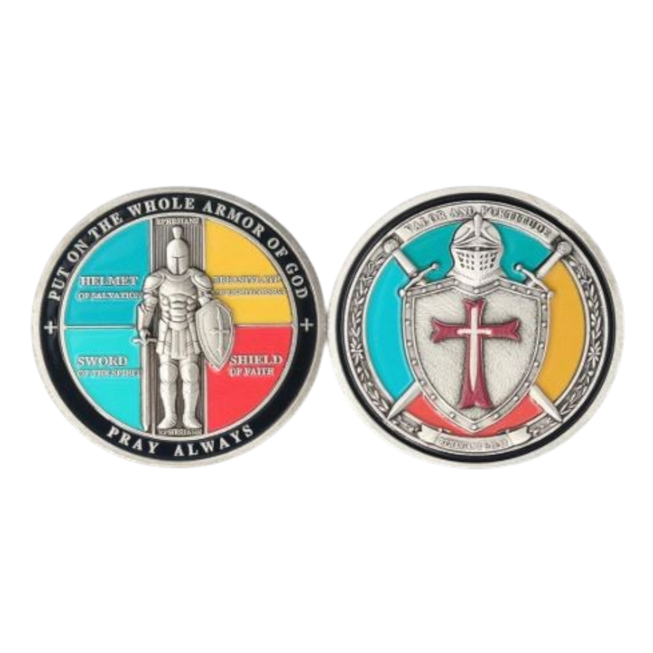 Christian Full Armor of God Challenge Coin Set of 2 Coins Version 2 Coins