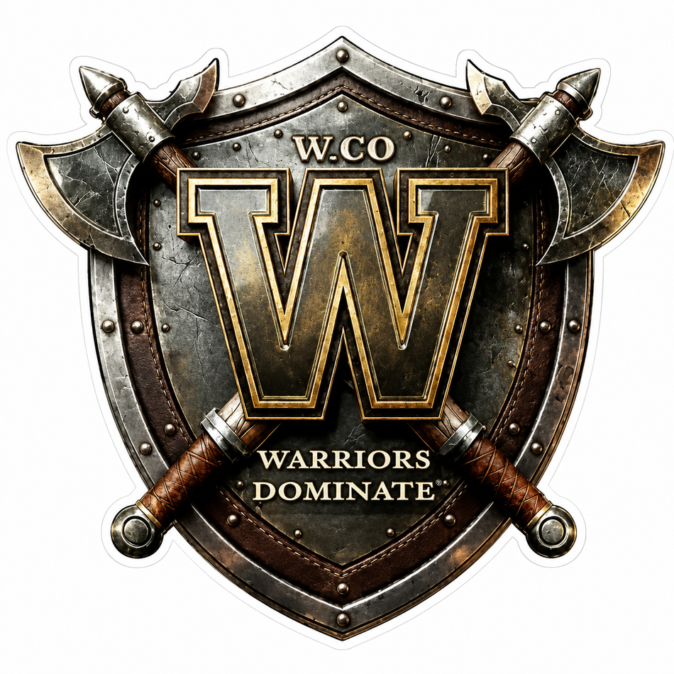 Warriors Dominate W Design Customer Window or Helmet Decal (sqd.1)