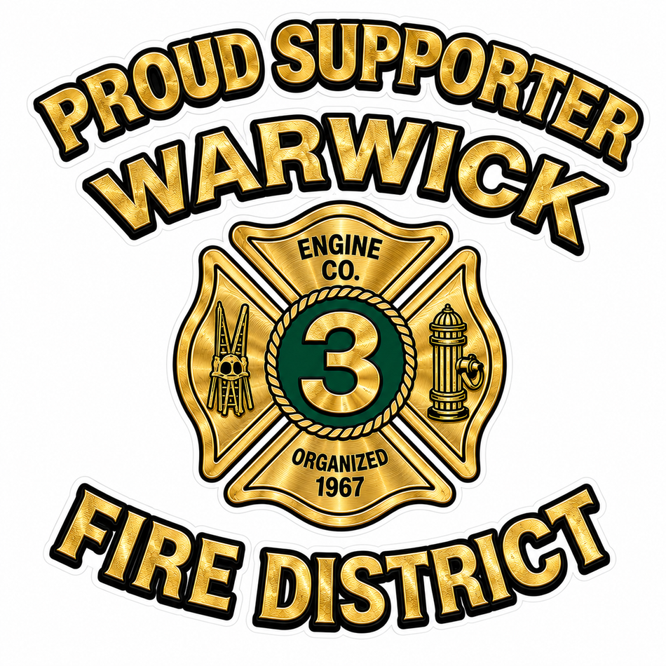 Warwick Proud Supporter Fire Dept. Customer Window or Helmet Decal (sqd.1)