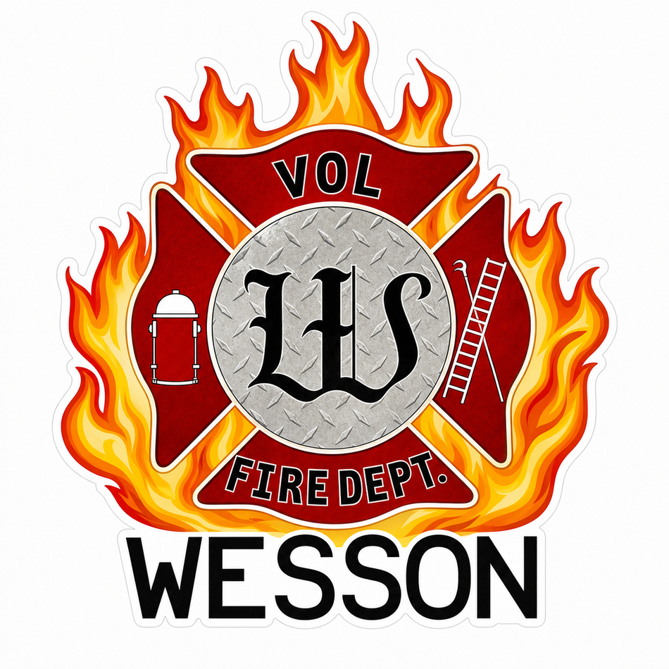 Wesson Volunteer Fire Customer Decal or Magnet (sqd.1)