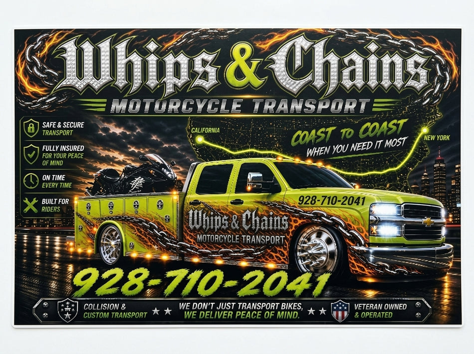 Whips and Chains Transport Window or Helmet Decal