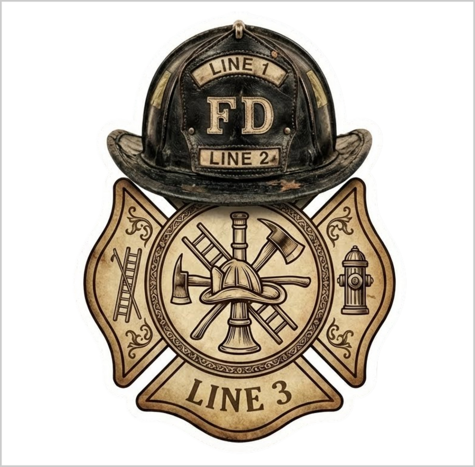Firefighter Old School Maltese Cross Helmet Custom Made Helmet or Window Decal - FULLY CUSTOMIZABLE