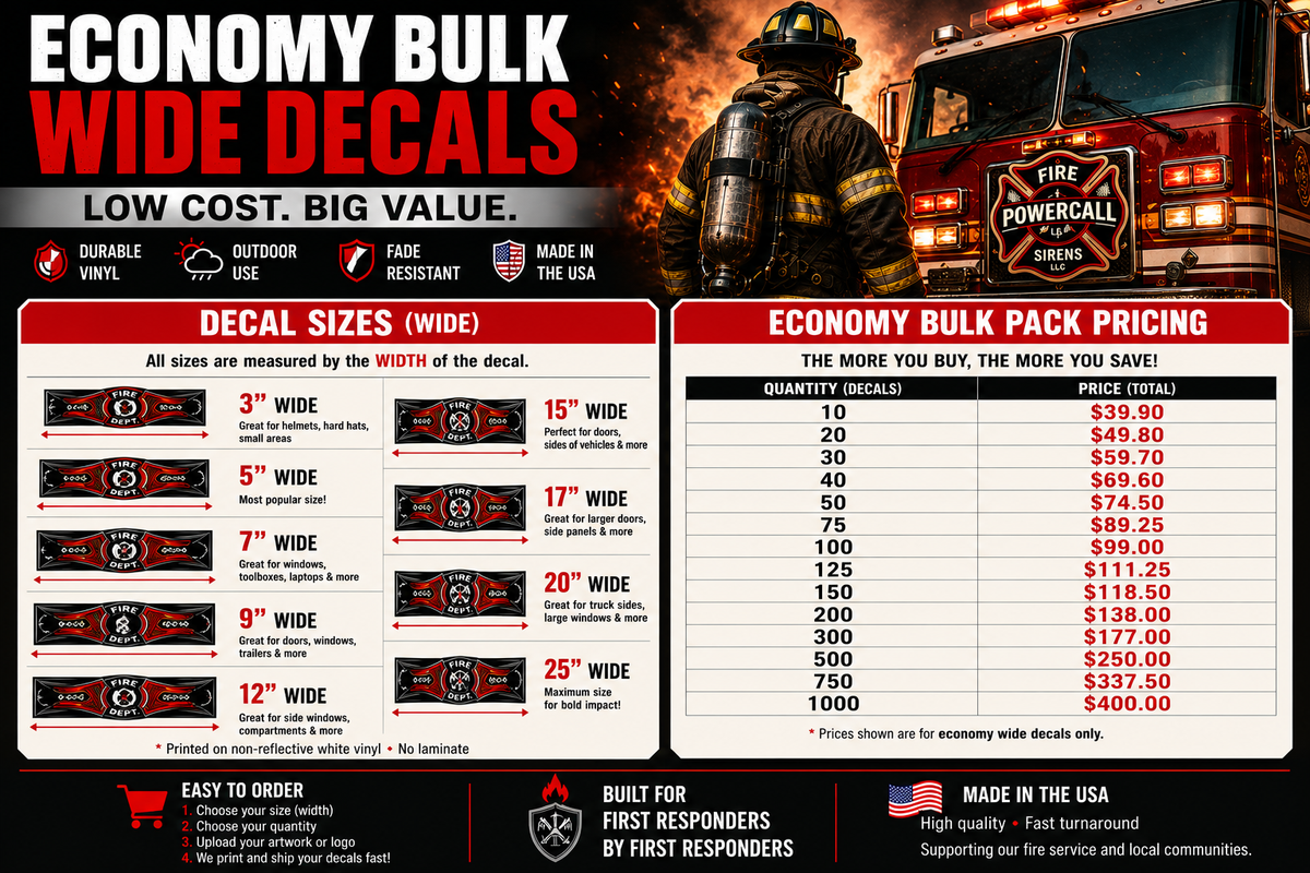 Economy bulk wide decal sizes and pricing