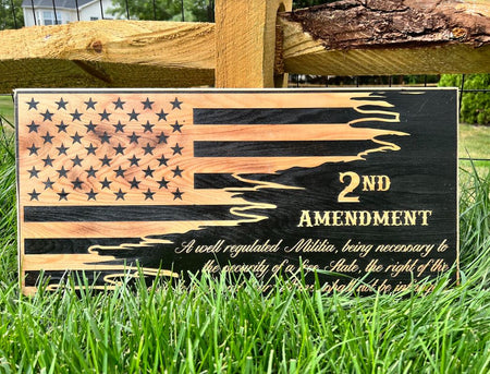 2nd Amendment Half Flag Black Handmade 23" x11" Flag Sign - Powercall Sirens LLC