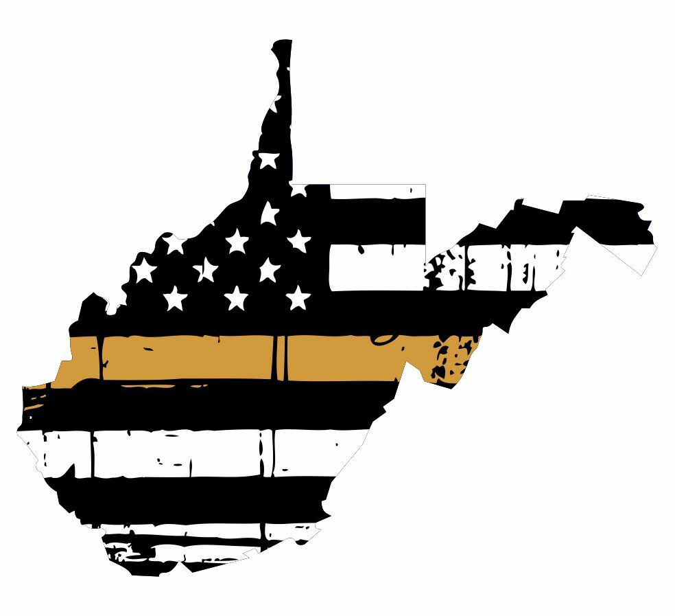 Thin Gold line decal - State of West Virginia Dispatcher Tattered Flag Decal - Powercall Sirens LLC