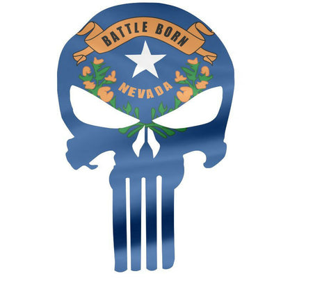 Punisher Skull State of Nevada Flag Decal - Various sizes - free shipping - Powercall Sirens LLC