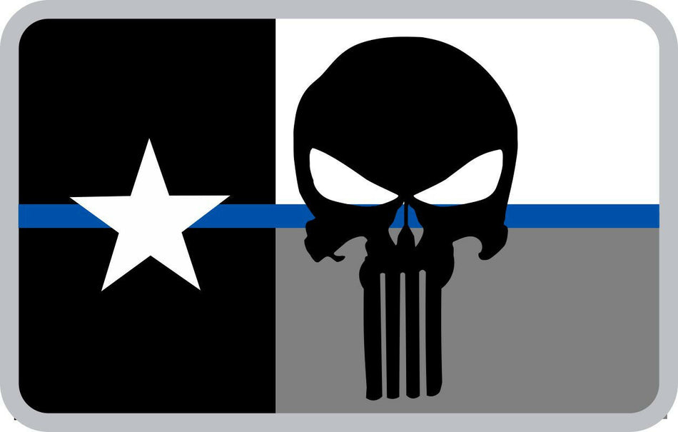 Thin Blue Line State of Texas Punisher Flag Decal - Numerous Sizes Free Shipping - Powercall Sirens LLC