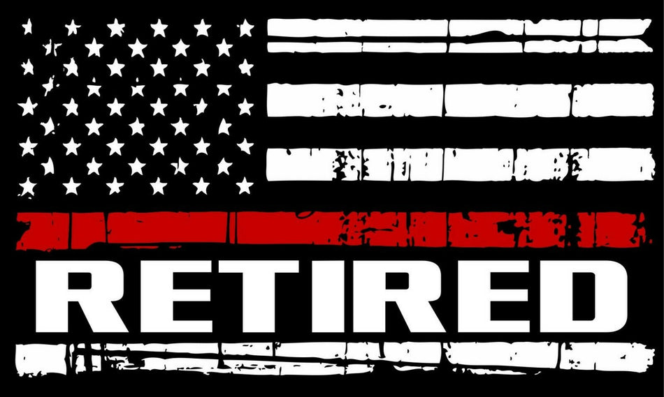 Firefighter Decal RETIRED Distressed Red Line Flag Exterior Decal in Reflective - Powercall Sirens LLC