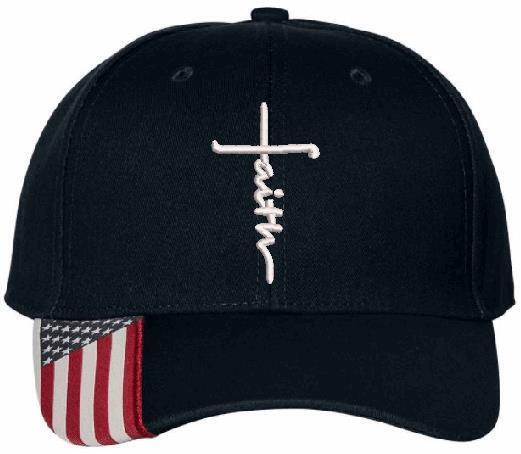 Faith Hat - Embroidered USA300 Adjustable hat w/ flag brim Faith Jesus Christ - Powercall Sirens LLC