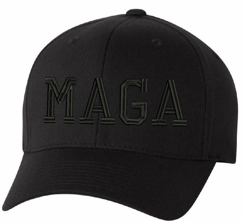 Make America Great Again MAGA Flex fit or Adjustable Blackout Hat with side Flag - Powercall Sirens LLC