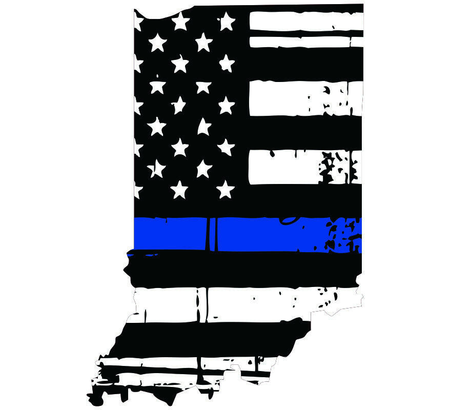 Thin Blue line decal - State of Indiana Tattered Flag Decal - Various Sizes - Powercall Sirens LLC