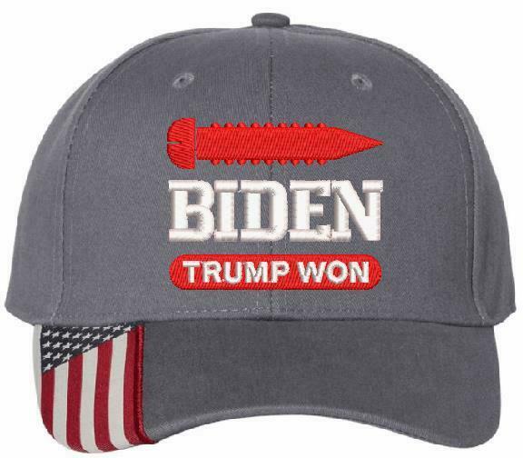 Screw Biden Trump Won Embroidered USA300 Flag Brim Hat - Various Colors - Trump - Powercall Sirens LLC