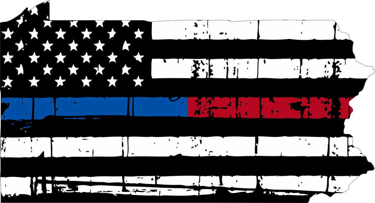 Thin Blue Red line decal - State of Pennsylvania Tattered Flag Decal - Powercall Sirens LLC