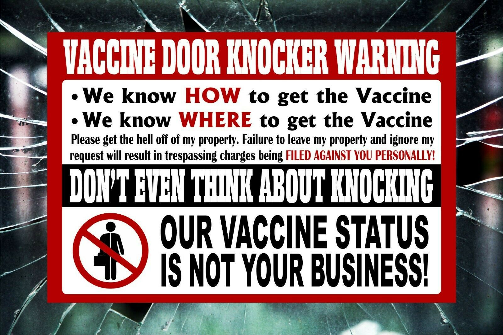 No Soliciting Sign NO VACCINE SOLICITING Anti Biden Vaccination Door Sticker - Powercall Sirens LLC