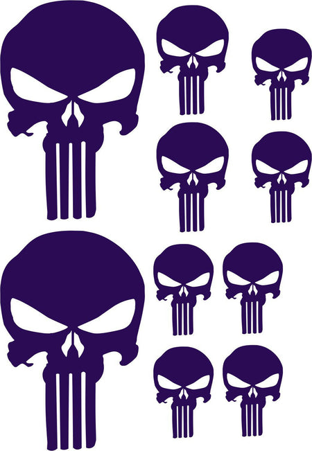 Punisher Skull 10 Pack of Vinyl Decal Window Stickers, Various Colors/Free Ship - Powercall Sirens LLC