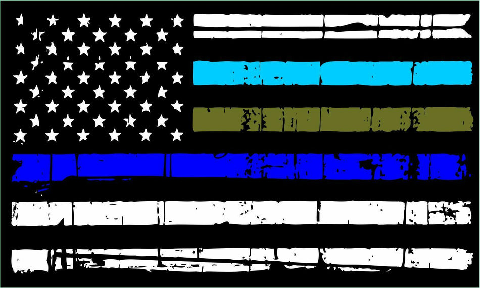 Thin Blue Line, Police, Military, EMS Distressed REFLECTIVE Exterior Flag Decal - Powercall Sirens LLC