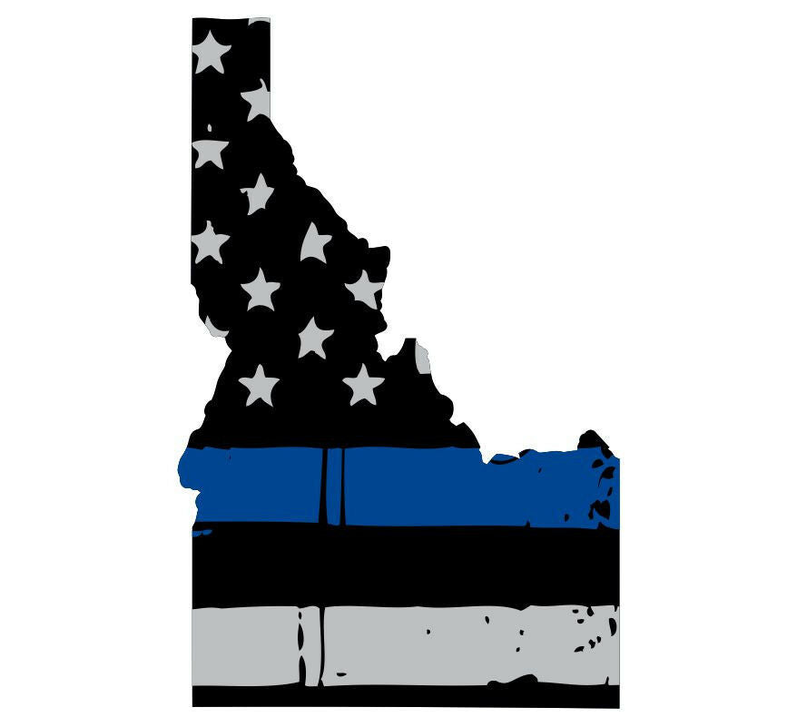 Thin Blue Line Decal - State of Idaho window vinyl sticker - Various Size - Powercall Sirens LLC