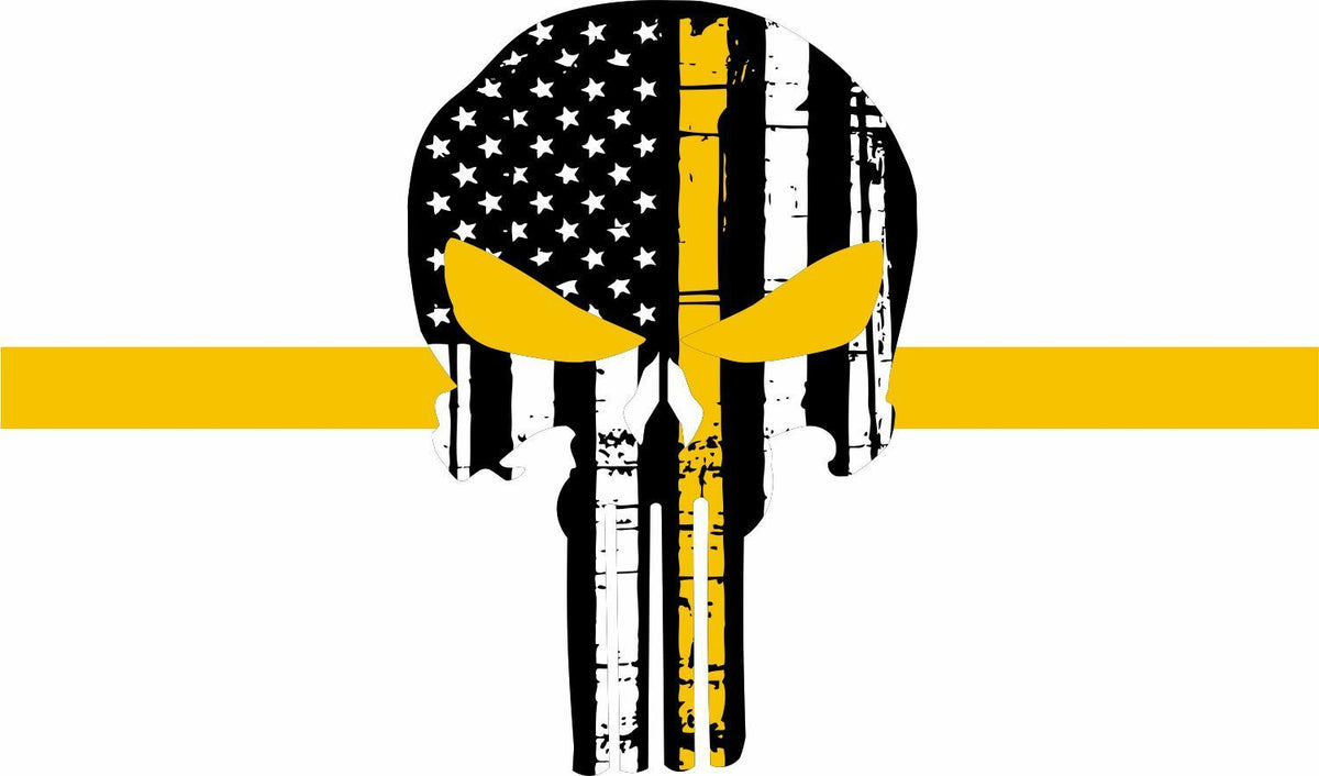 Thin Yellow Line Tow PUNISHER Tattered Flag Decal Numerous Sizes - Powercall Sirens LLC