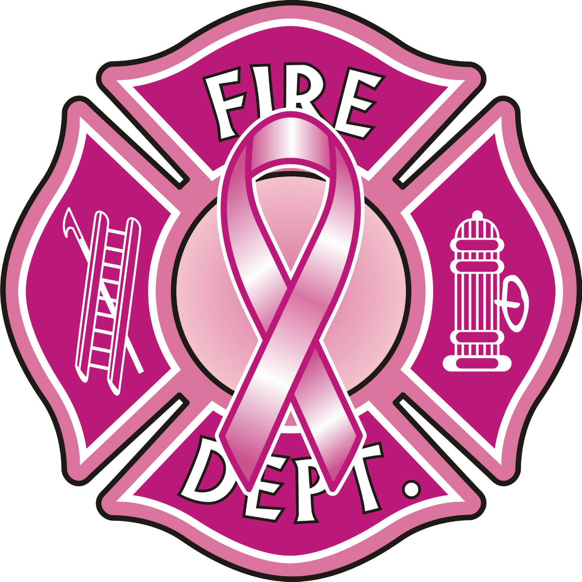 Firefighter Decal 4"x4" Fire Dept. Maltese Cross Breast Cancer Awareness Decal - Powercall Sirens LLC