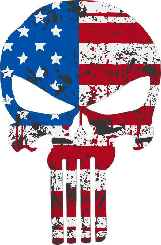 Punisher Skull Tattered USA Flag Style window decal - Numerous sizes free ship - Powercall Sirens LLC