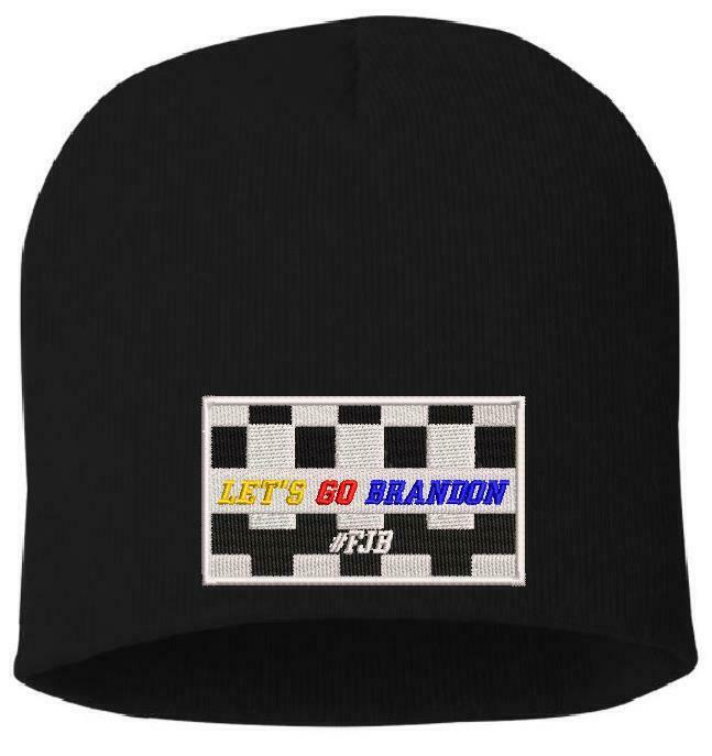 Let's Go Brandon Embroidered Winter Hat-Cuff or Beanie Style Racing Flag Version - Powercall Sirens LLC