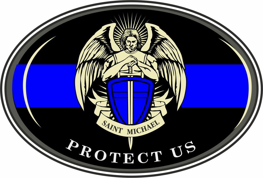 SAINT MICHAEL THIN BLUE LINE POLICE LEO Decal - Variou Sizes & Materials - Powercall Sirens LLC