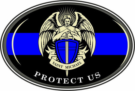 SAINT MICHAEL THIN BLUE LINE POLICE LEO Decal - Variou Sizes & Materials - Powercall Sirens LLC