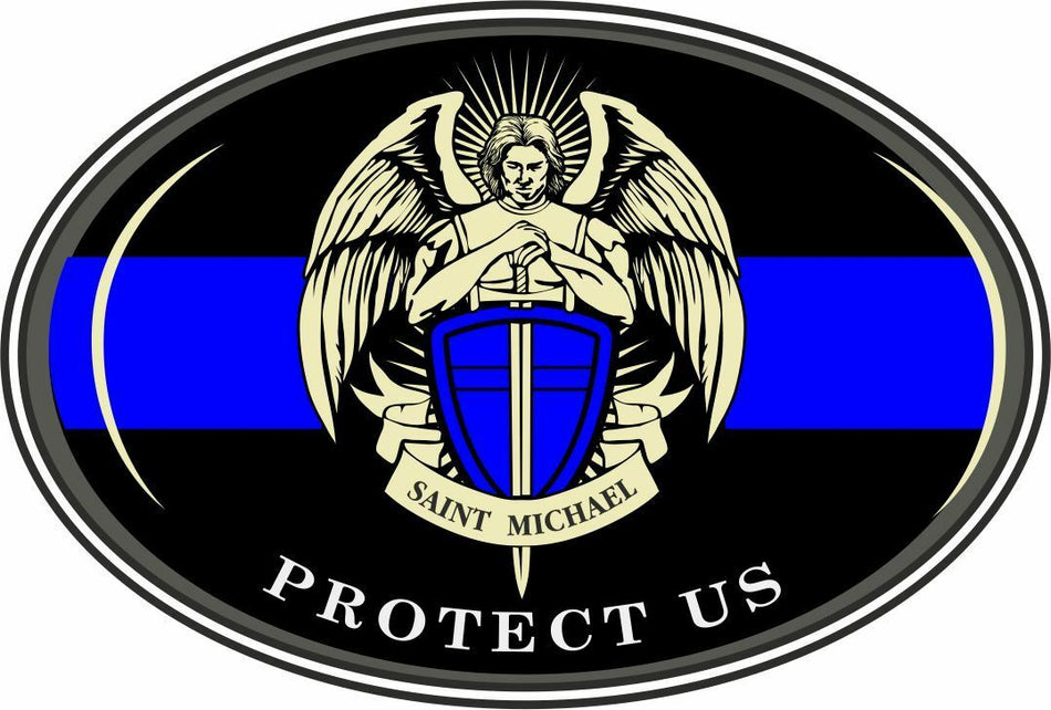 SAINT MICHAEL THIN BLUE LINE POLICE LEO Decal - Variou Sizes & Materials - Powercall Sirens LLC