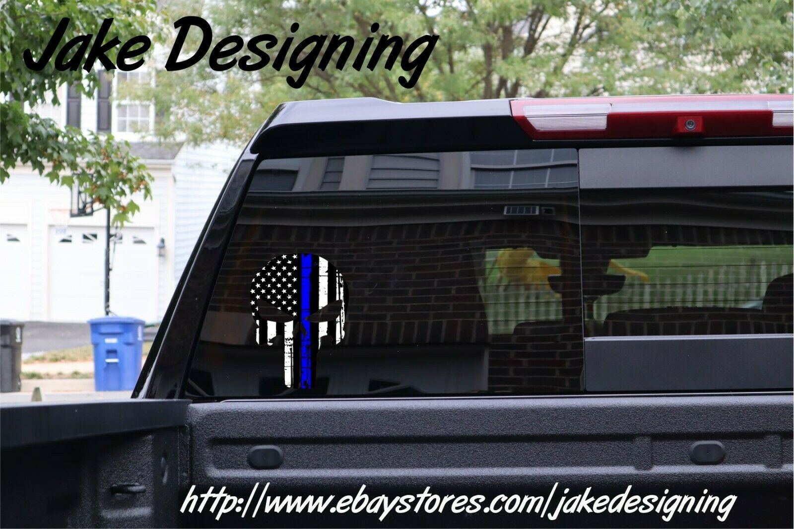 Punisher Skull American Flag Police Blue Line Decal - Graphic Various Sizes - Powercall Sirens LLC