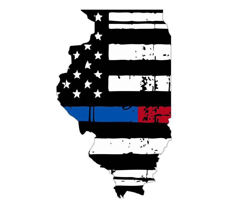 Thin blue red line decal - State of Illinois Tattered Flag Decal - Powercall Sirens LLC
